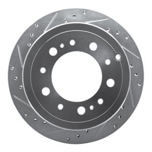 Lexus LX470 Brake Rotor (1) - Rear Left - R1 Concepts - Drilled & Slotted - Silver - `98-`07